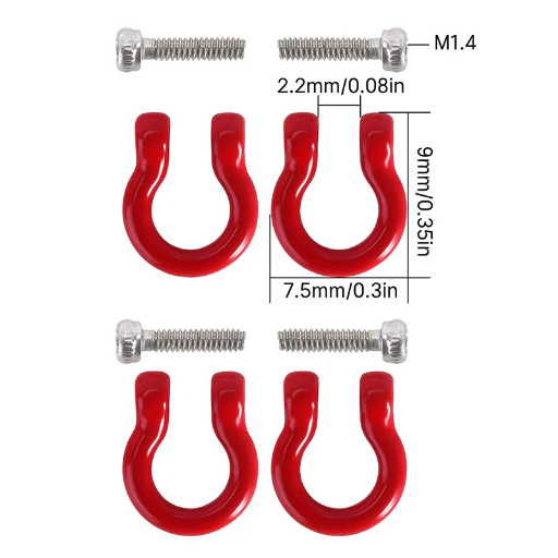 [4M-81RD] INJORA D-Ring Tow Hooks with M1.4 Screws for FCX18 LC80 TRX4M Defender